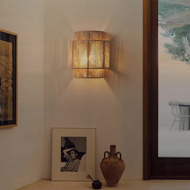 SUENTA Retro Rattan Wandleuchte Handgefertigt Bambuslampe Vintage