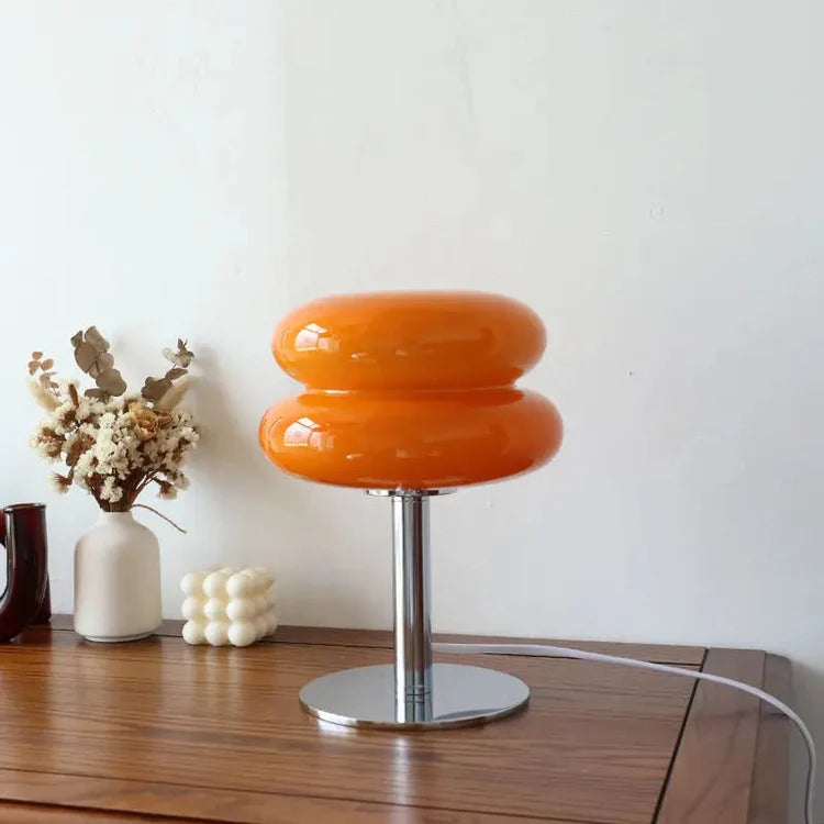 SUENTA Retro Tischlampe aus Glas und Metall – Elegante LED Tischleuchte Orange