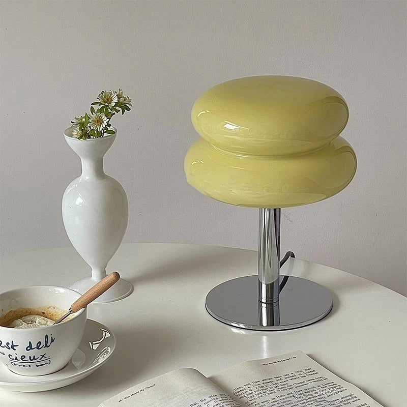 SUENTA Retro Tischlampe aus Glas und Metall – Elegante LED Tischleuchte