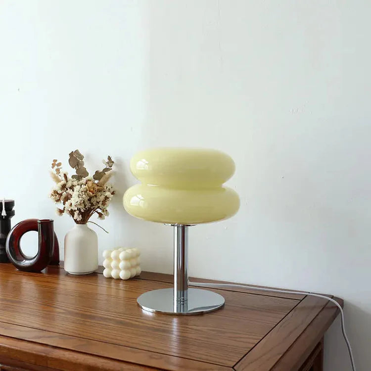 SUENTA Retro Tischlampe aus Glas und Metall – Elegante LED Tischleuchte Gelb