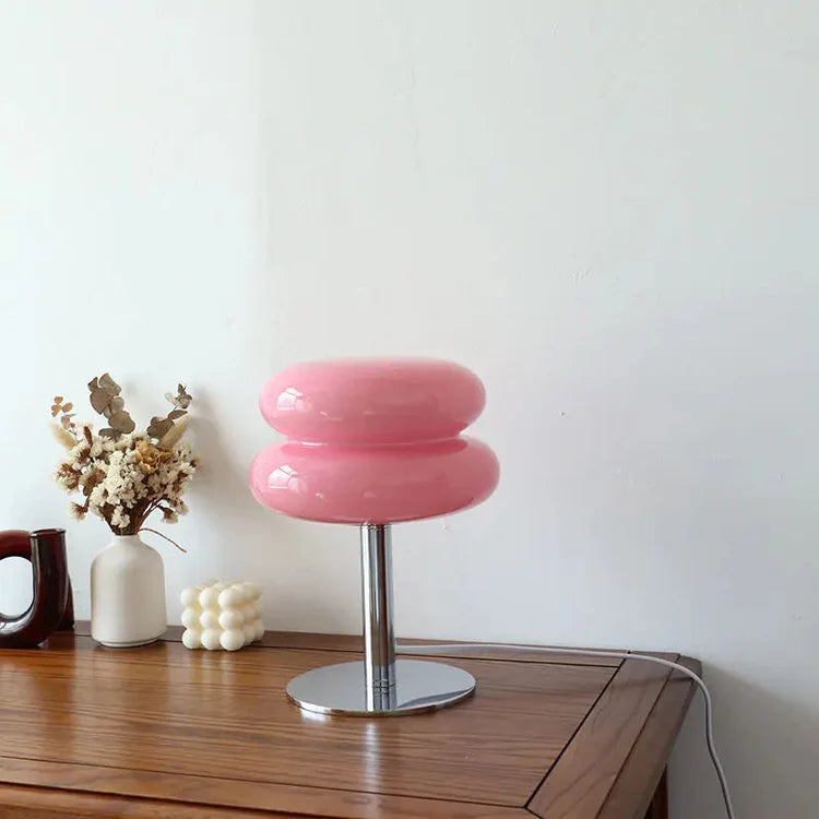 SUENTA Retro Tischlampe aus Glas und Metall – Elegante LED Tischleuchte Rosa