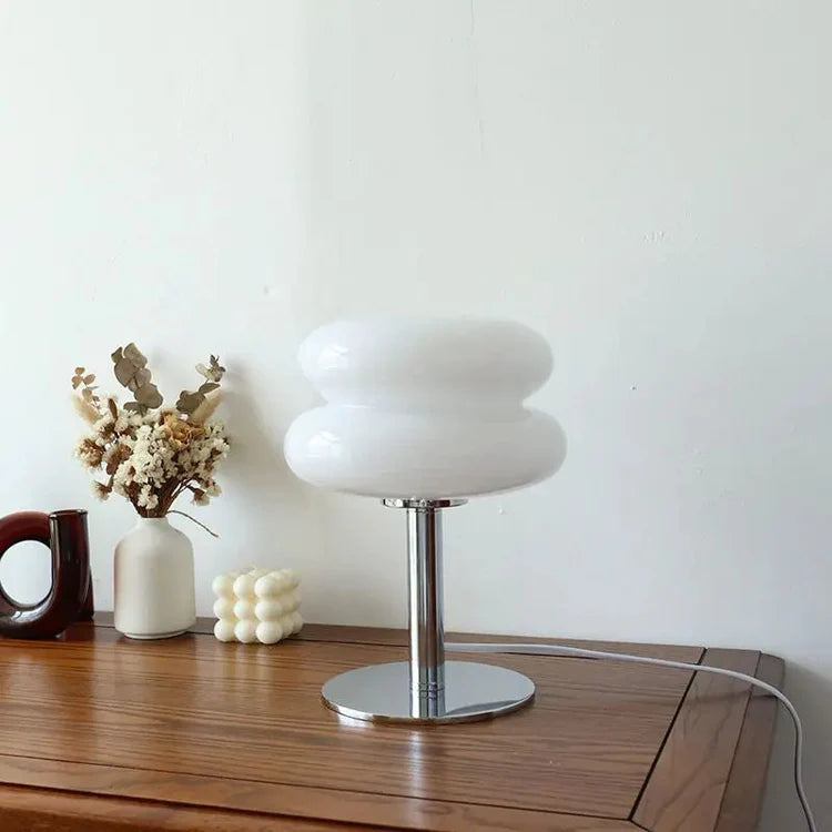SUENTA Retro Tischlampe aus Glas und Metall – Elegante LED Tischleuchte Weiß