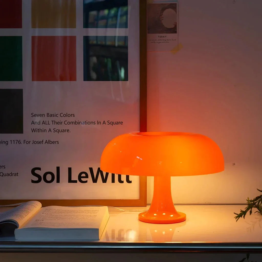 SUENTA Retro Tischlampe im Pilzdesign – LED Nachttischlampe mit Warmem Licht Orange
