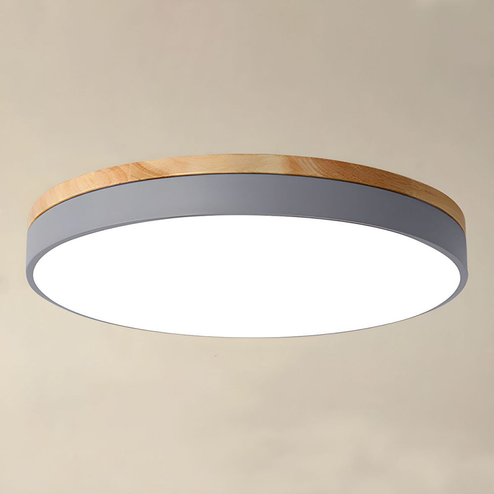 SUENTA Runde Holz Deckenleuchte Für Wohnzimmer Warmes Licht Grau T30cm*H6cm(18W)
