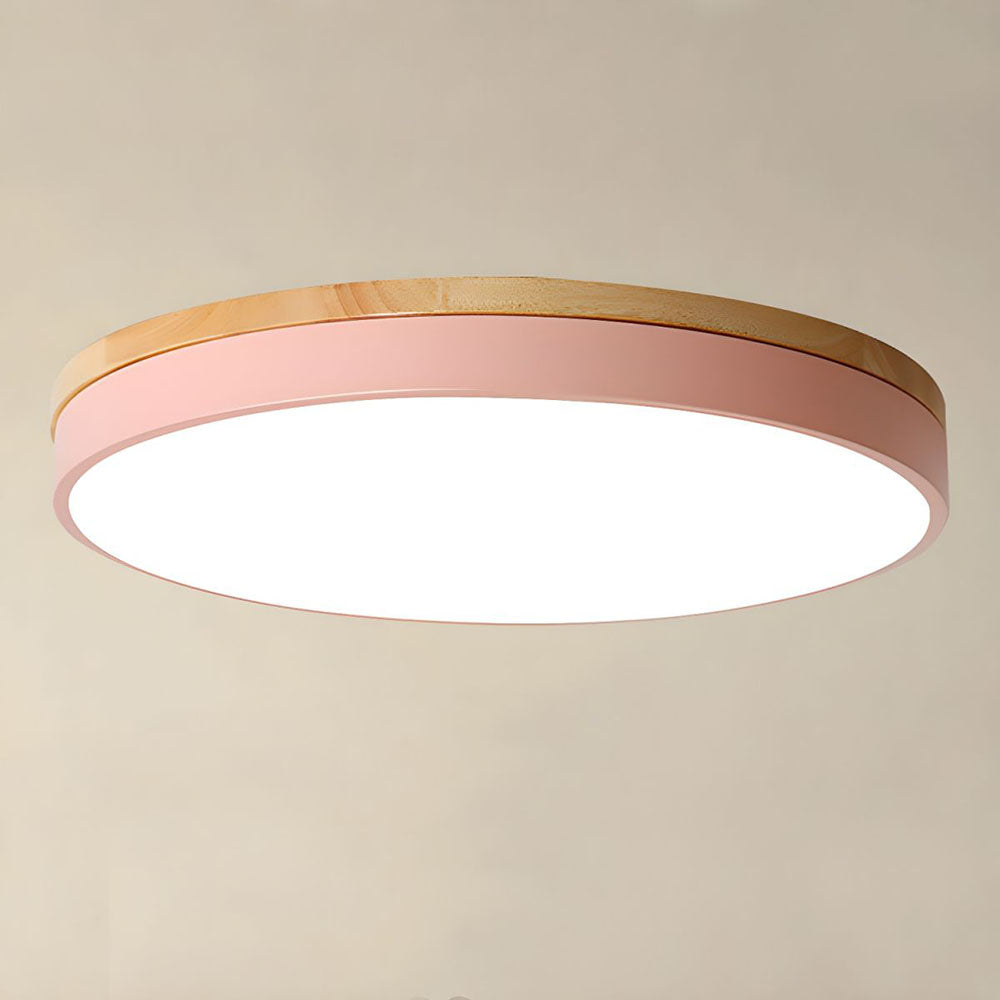 SUENTA Runde Holz Deckenleuchte Für Wohnzimmer Warmes Licht Rosa