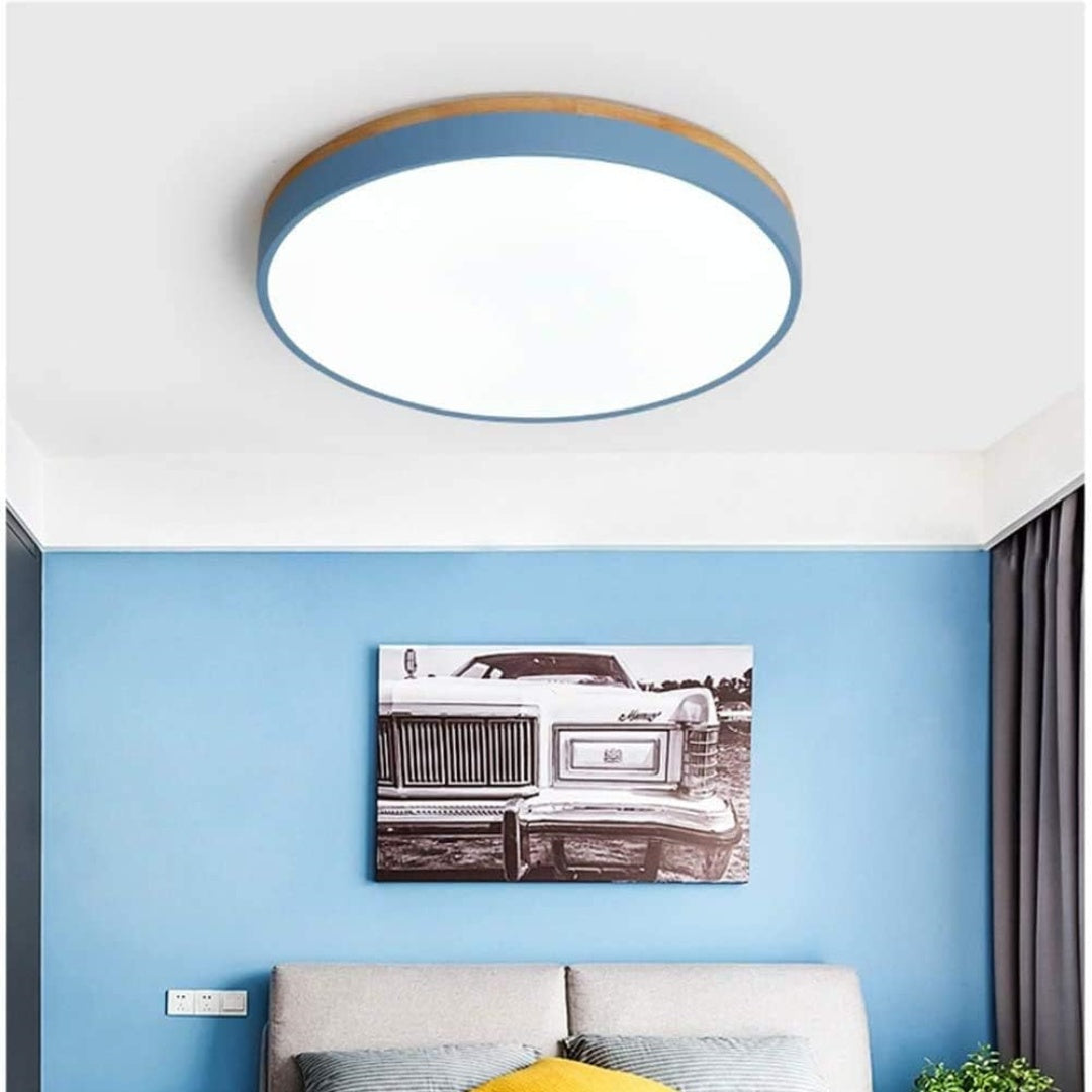 SUENTA Runde Holz Deckenleuchte Für Wohnzimmer Warmes Licht Blau
