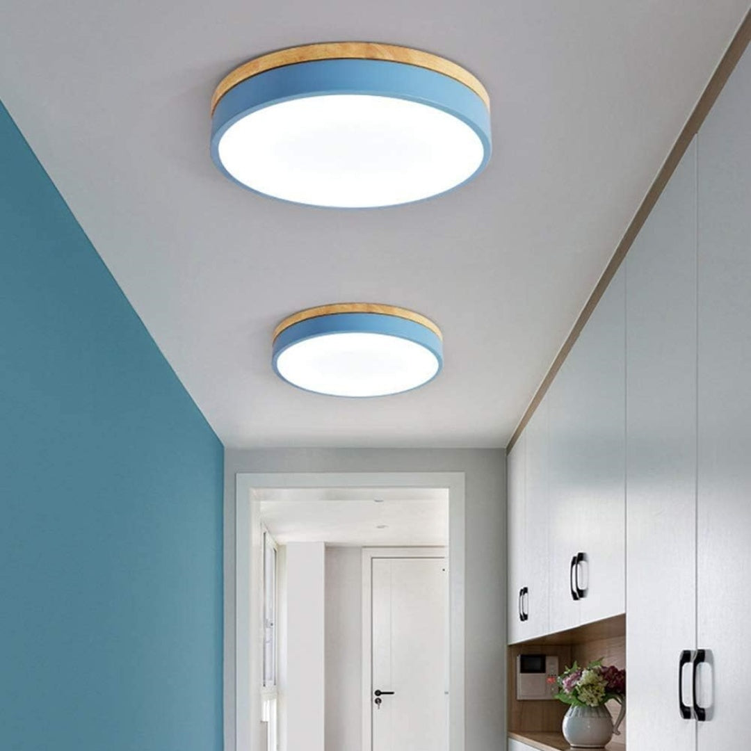 SUENTA Runde Holz Deckenleuchte Für Wohnzimmer Warmes Licht Blau Weißes Licht