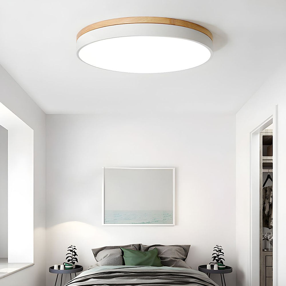 SUENTA Runde Holz Deckenleuchte Für Wohnzimmer Warmes Licht Weiß T30cm*H6cm(18W) Weißes Licht
