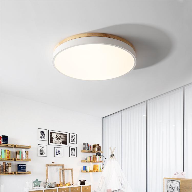 SUENTA Runde Holz Deckenleuchte Für Wohnzimmer Warmes Licht Weiß T30cm*H6cm(18W)