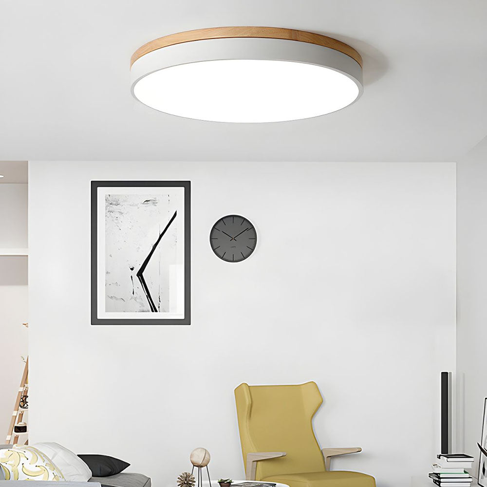 SUENTA Runde Holz Deckenleuchte Für Wohnzimmer Warmes Licht Weiß T40cm*H6cm(30W)