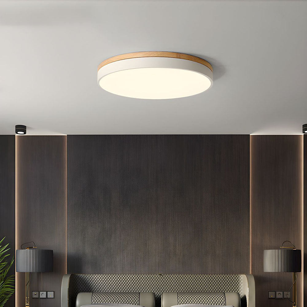 SUENTA Runde Holz Deckenleuchte Für Wohnzimmer Warmes Licht Weiß