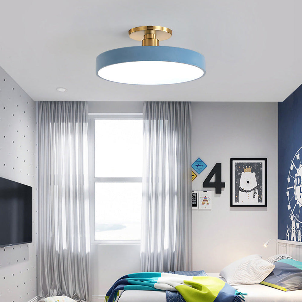 SUENTA Runde LED Deckenleuchte Halbbündig Metall Acryl 50 cm Blau