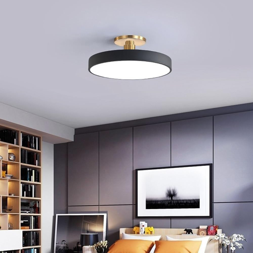 SUENTA Runde LED Deckenleuchte Halbbündig Metall Acryl 50 cm Schwarz T60cm*H13cm-48W