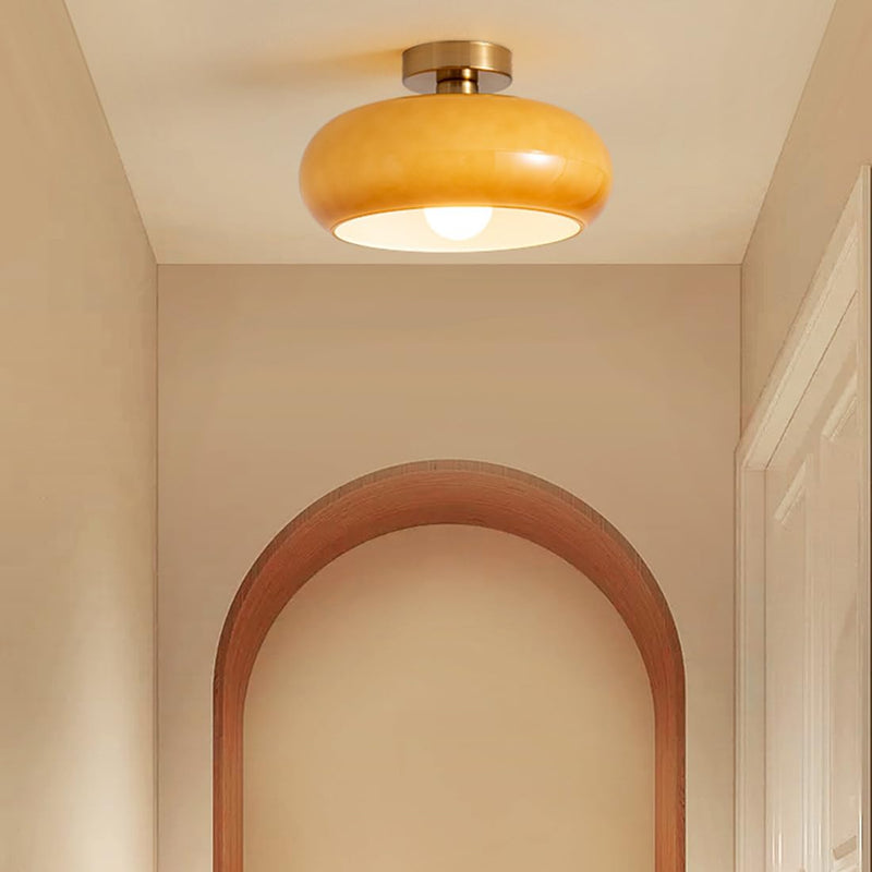 SUENTA Runde Vintage Deckenleuchte Aus Glas Für Wohnzimmer Bernstein Gold Deckenleuchte: D28* H17cm