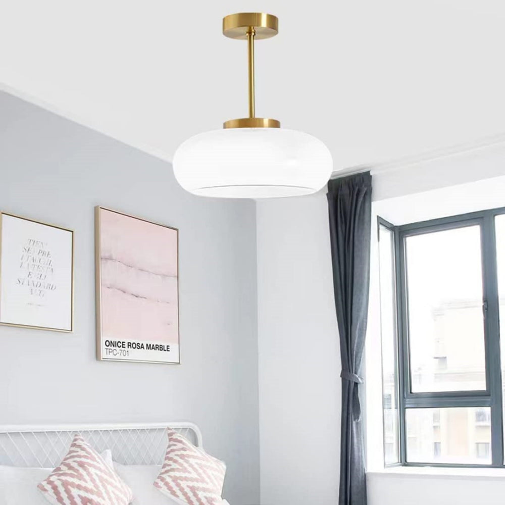 SUENTA Runde Vintage Deckenleuchte Aus Glas Für Wohnzimmer Weiß Gold Pendelleuchte: D28* H32cm