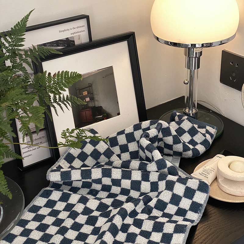 SUENTA Schickes Karomuster Handtuch Set Für Stilvolle Badezimmerideen Blau 34*76cm+70cm*140cm