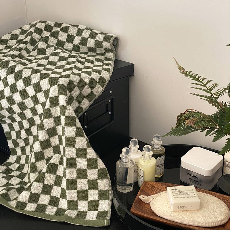 SUENTA Schickes Karomuster Handtuch Set Für Stilvolle Badezimmerideen Grün 34*76cm+70cm*140cm
