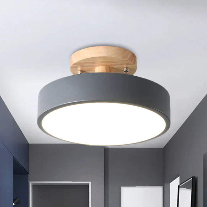 SUENTA Skandinavische LED Deckenleuchte Mit Holzoptik Und Metall Grau