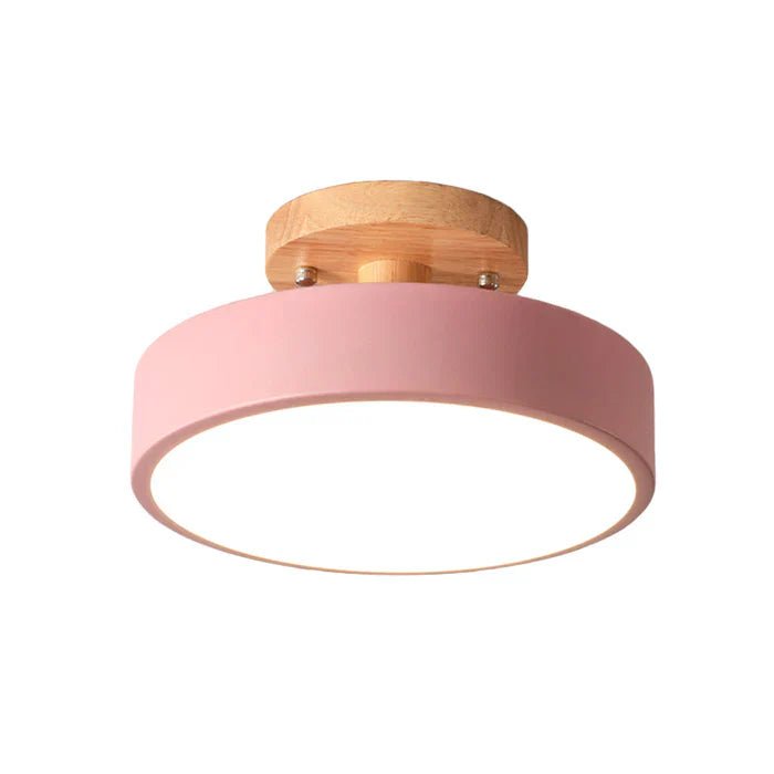 SUENTA Skandinavische LED Deckenleuchte Mit Holzoptik Und Metall Rosa