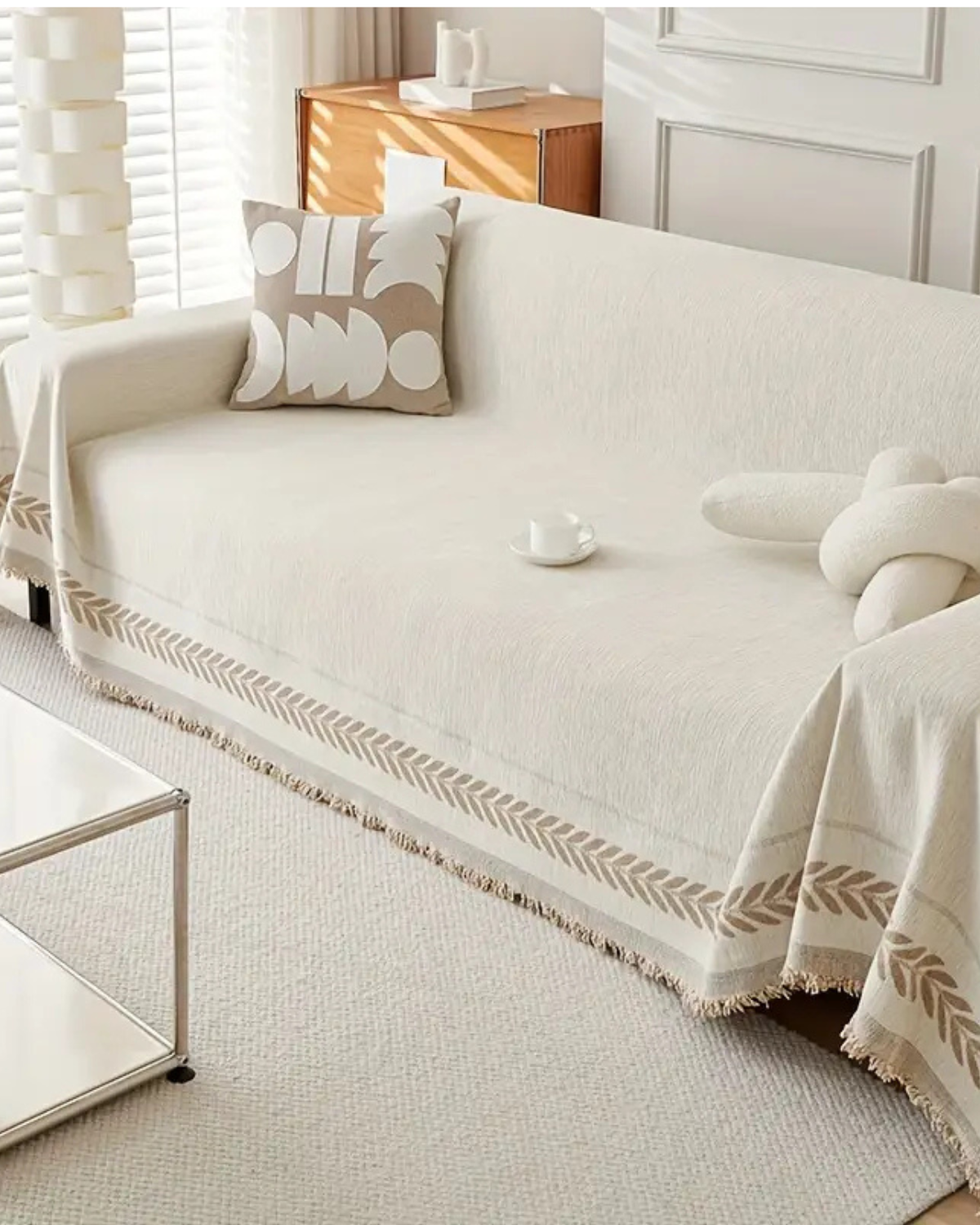 SUENTA Sofabezug Elegant Für Wohnraum Mit Dezentem Muster Schutz Beige