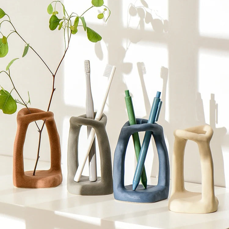 SUENTA Stilvoller Keramik Halter – Minimalistischer Zahnbürsten- und Stifthalter, Weiß