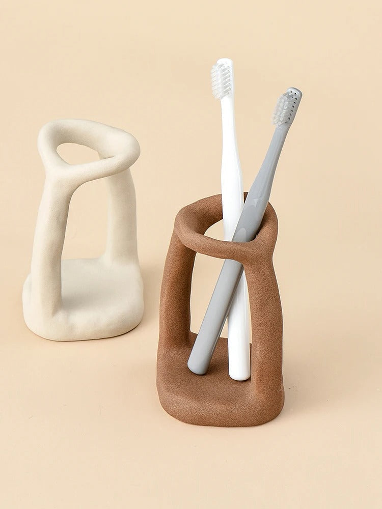 SUENTA Stilvoller Keramik Halter – Minimalistischer Zahnbürsten- und Stifthalter, Weiß