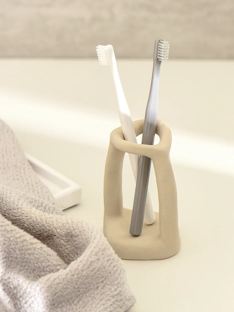 SUENTA Stilvoller Keramik Halter – Minimalistischer Zahnbürsten- und Stifthalter, Weiß