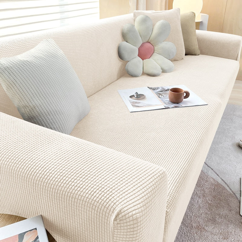 SUENTA Stilvoller Stretch Sofabezug Für Eck Und L Form Sofas Beige Weiß