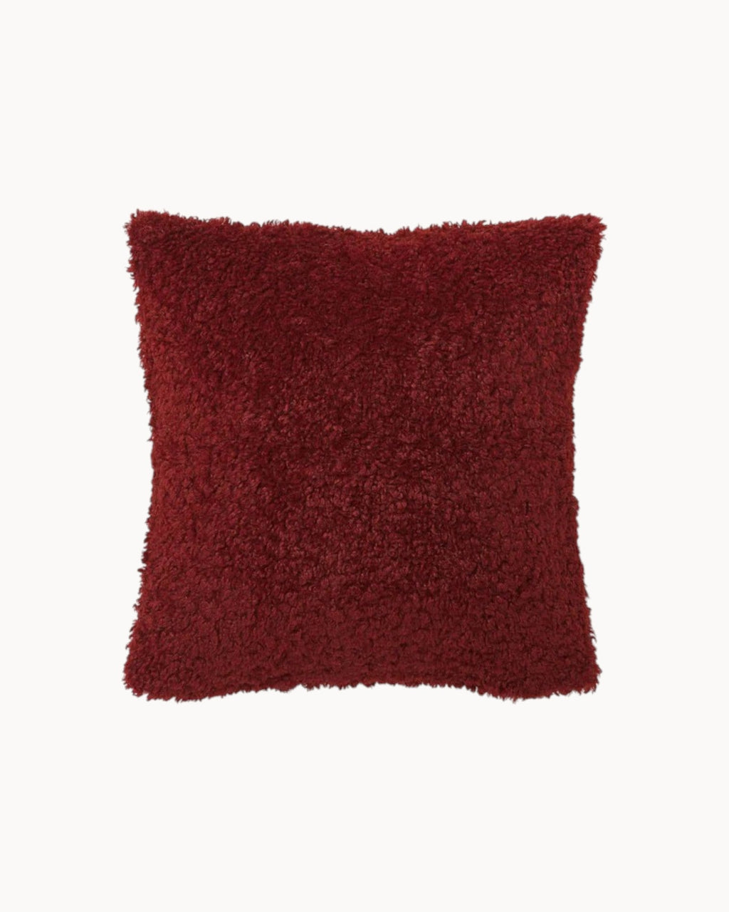 SUENTA Teddy Kissenbezug 45x45 cm – Flauschig, Reißverschluss, Cremeweiß Weinrot