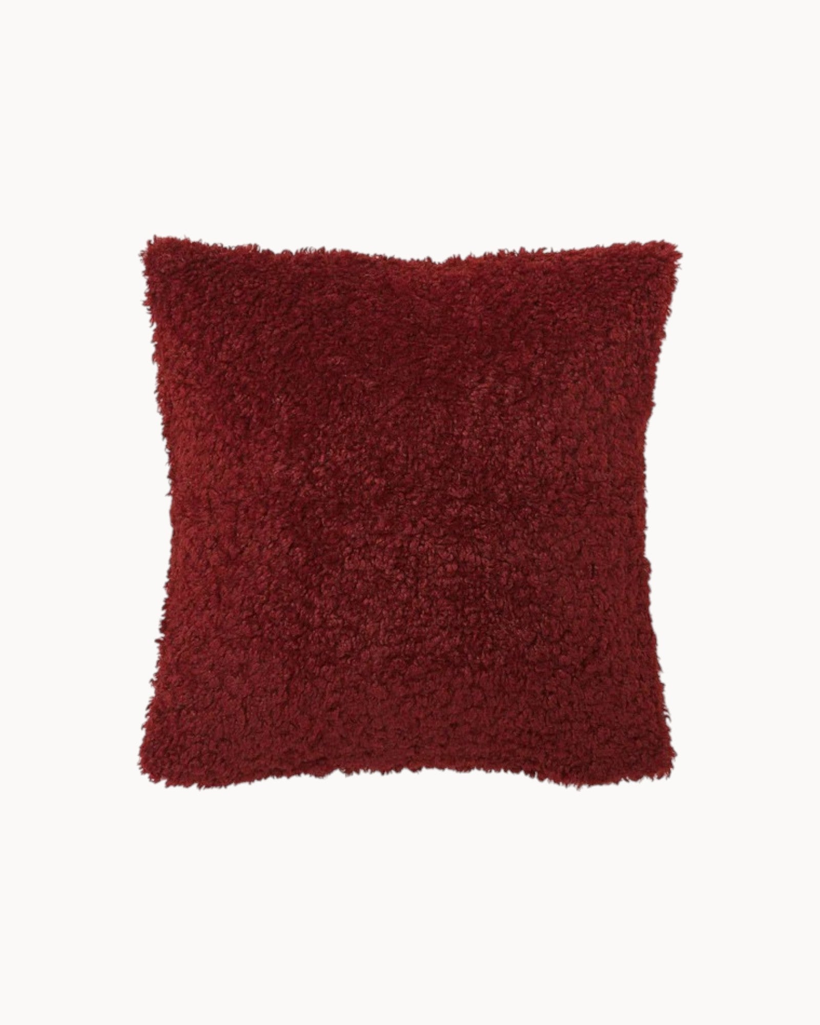 SUENTA Teddy Kissenbezug 45x45 cm – Flauschig, Reißverschluss, Cremeweiß Weinrot