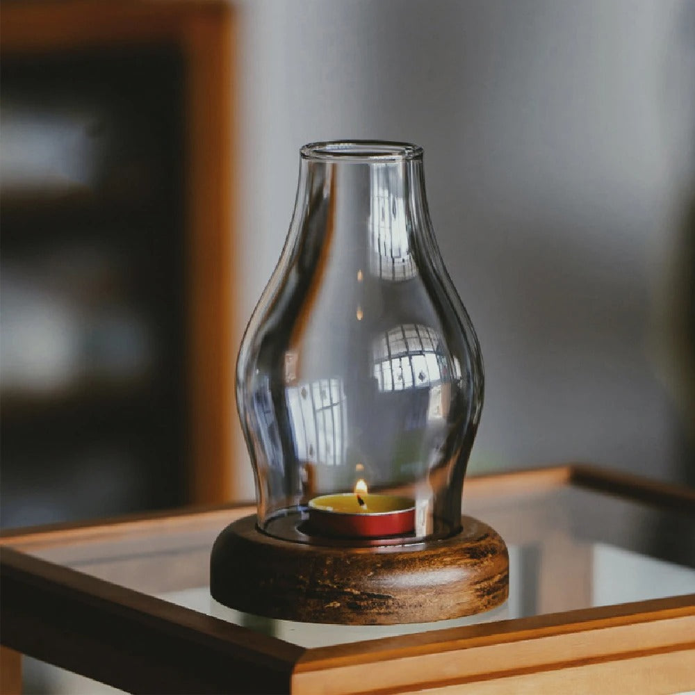 SUENTA Teelichthalter aus Glas mit Bambusbasis – Klassisches Design 10x15 cm Default