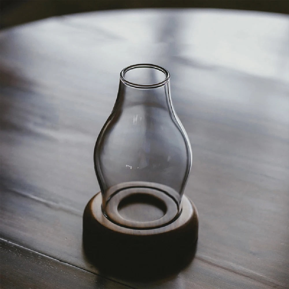 SUENTA Teelichthalter aus Glas mit Bambusbasis – Klassisches Design 10x15 cm