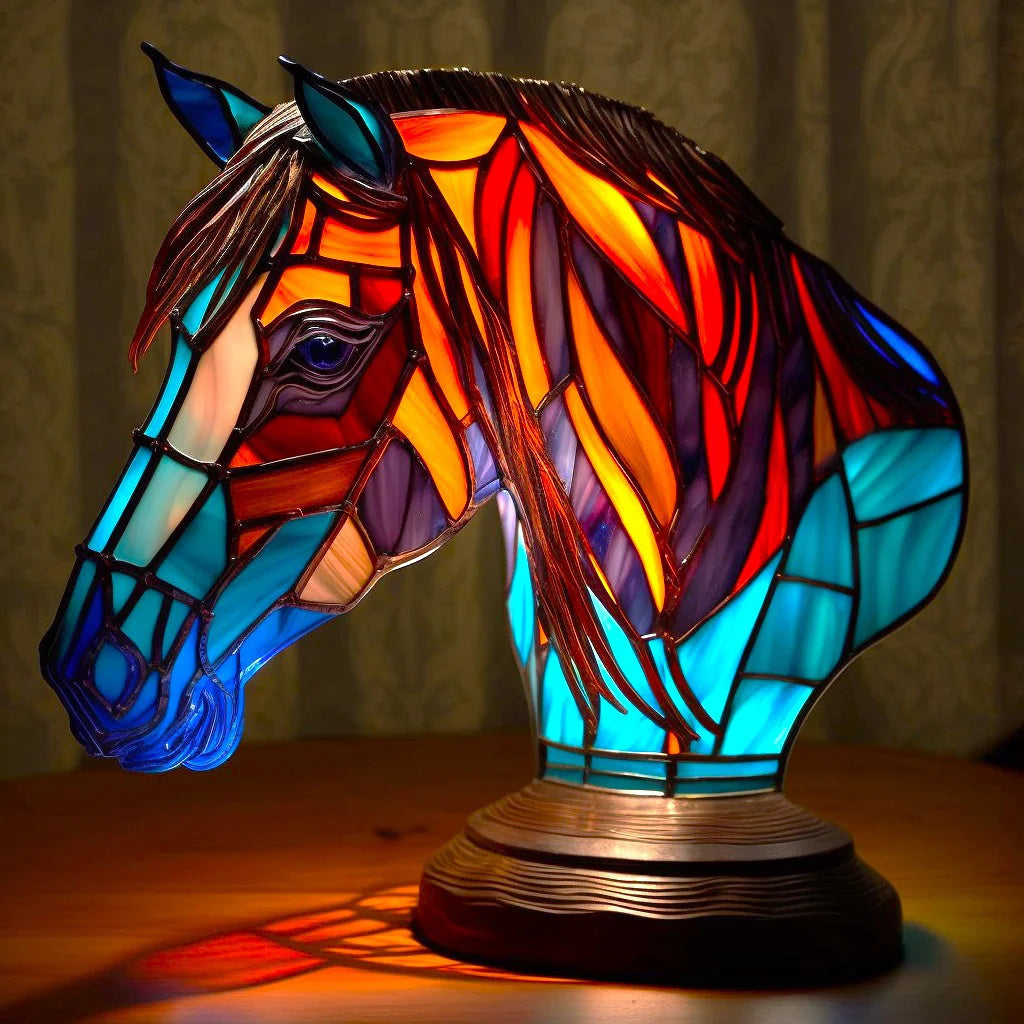 SUENTA Tierinspirierte Tischlampe aus Harz und Glas – 30 cm hoch Pferd