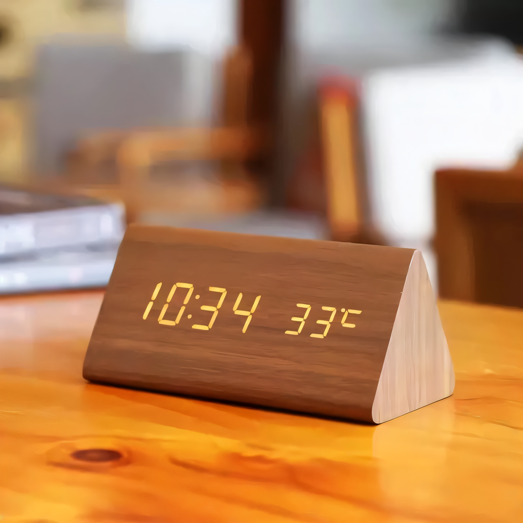 SUENTA Timevo – Digitaler Holz-Wecker mit LED-Anzeige, Temperatur & Luftfeuchtigkeit