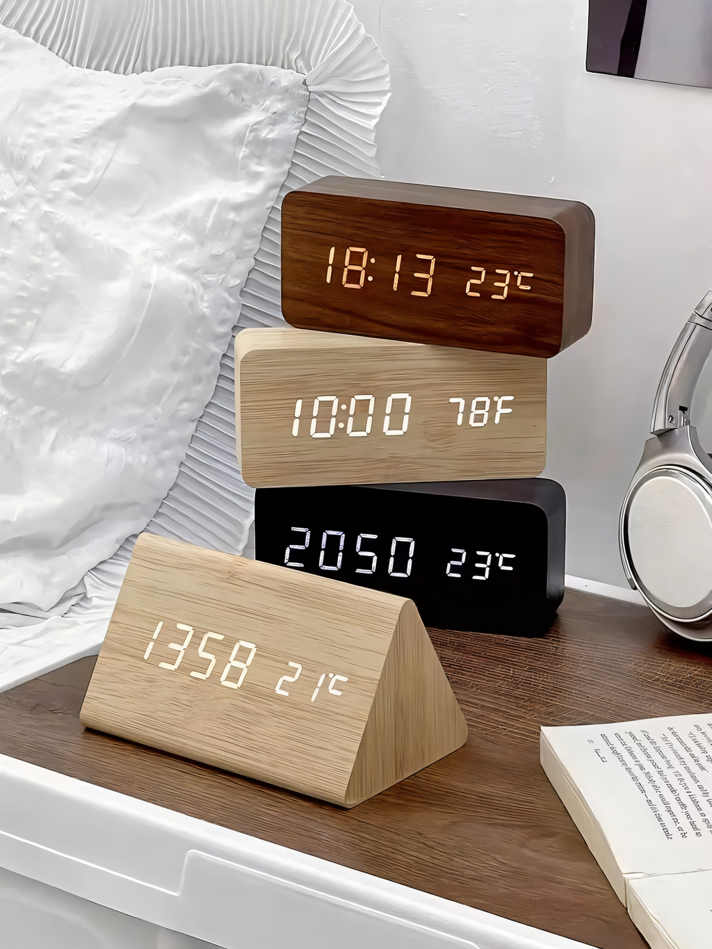 SUENTA Timevo – Digitaler Holz-Wecker mit LED-Anzeige, Temperatur & Luftfeuchtigkeit
