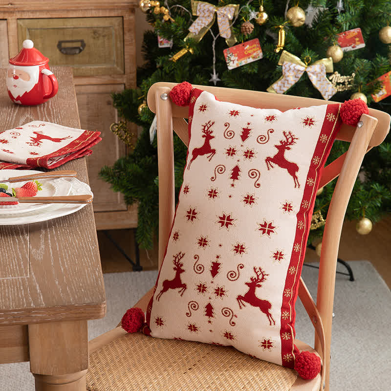 SUENTA Tischläufer Festliche Weihnachtsdeko Mit Quasten Für Gäste Kissenbezug Weiß & Rot 30cm x 35cm