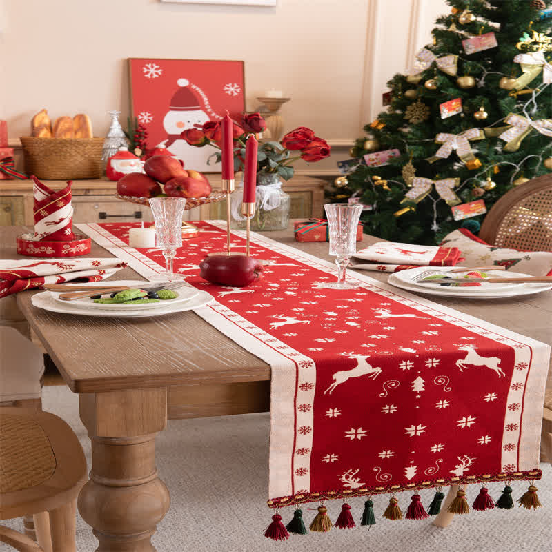 SUENTA Tischläufer Festliche Weihnachtsdeko Mit Quasten Für Gäste