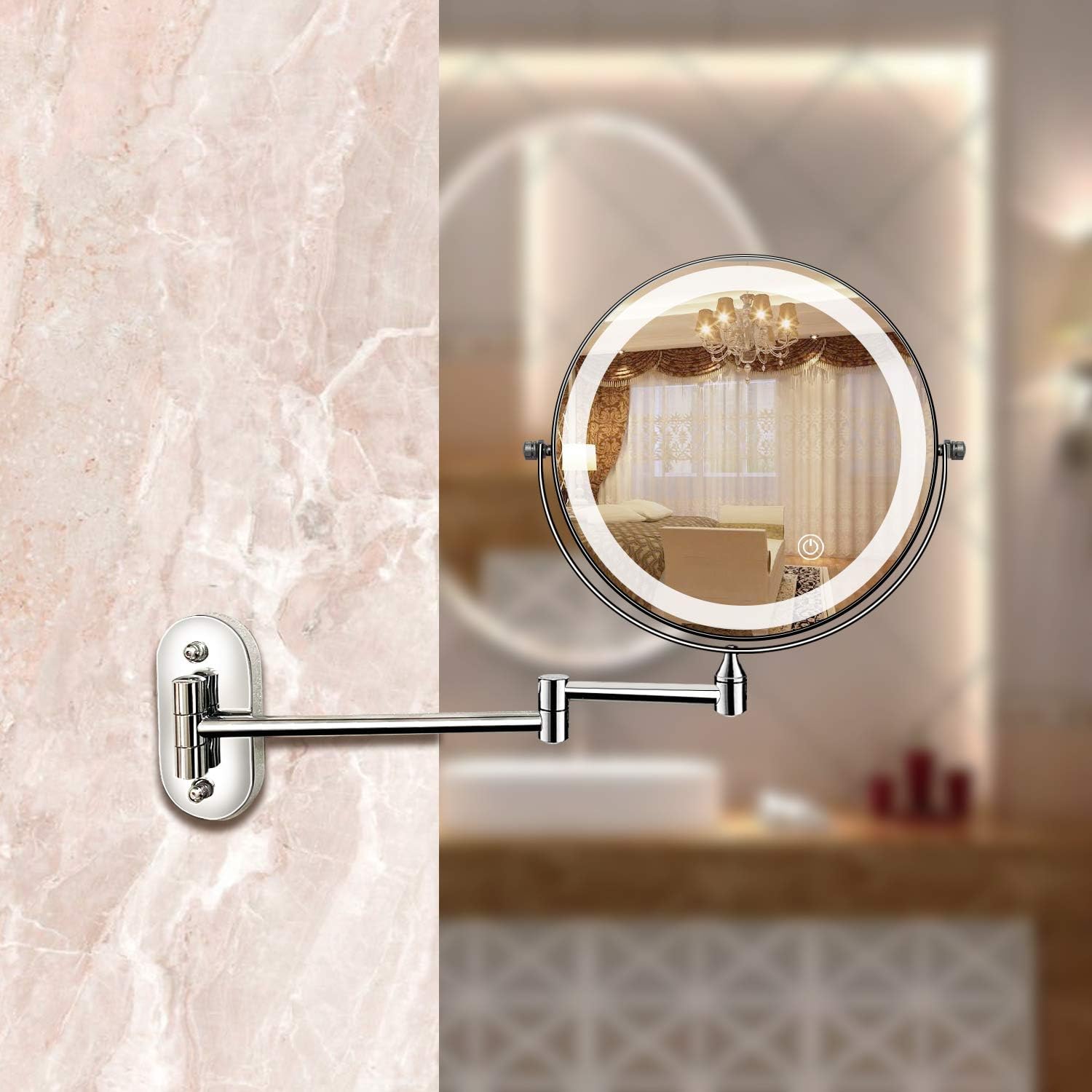 SUENTA Verstellbarer LED Kosmetikspiegel Mit Vergrößerung Chrom
