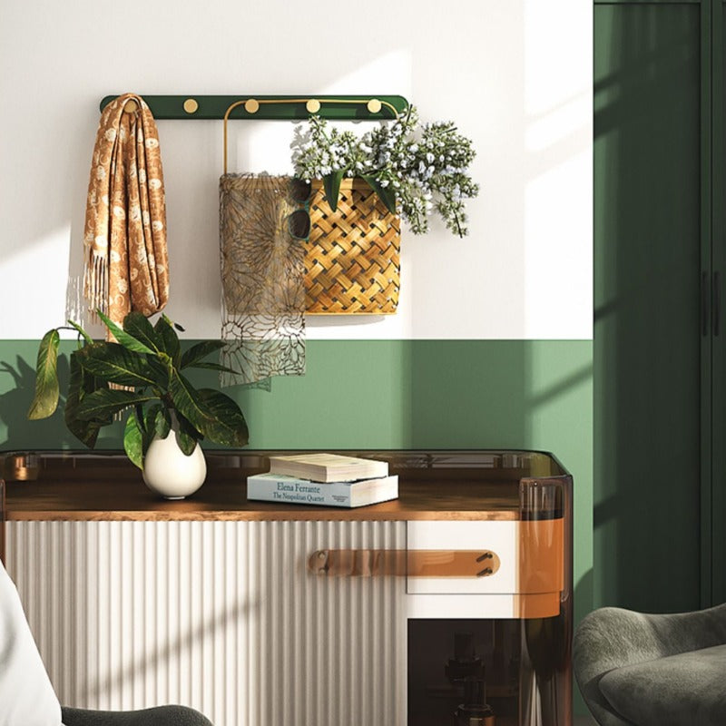 SUENTA Vintage Grüne Wandgarderobe mit 4-6 Haken – Praktisches Garderobenpaneel 5 Haken: 50 cm (L) x 4 cm (H)