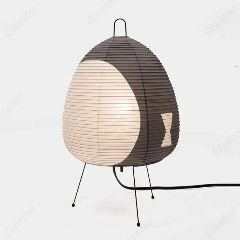 SUENTA Wabi Sabi Tischlampe aus Reispapier – Minimalistische Nachttischlampe Weiß & Schwarz