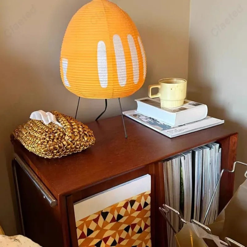 SUENTA Wabi Sabi Tischlampe aus Reispapier – Minimalistische Nachttischlampe