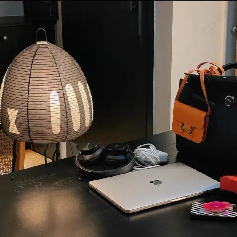 SUENTA Wabi Sabi Tischlampe aus Reispapier – Minimalistische Nachttischlampe