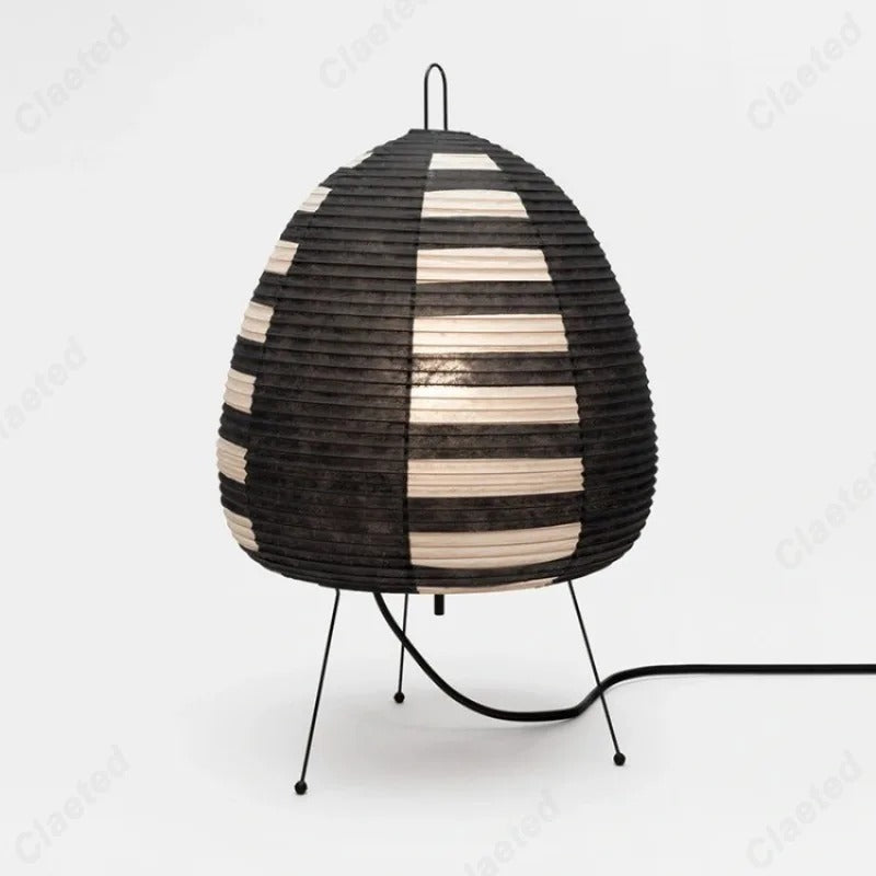 SUENTA Wabi Sabi Tischlampe aus Reispapier – Minimalistische Nachttischlampe Schwarz & Weiß