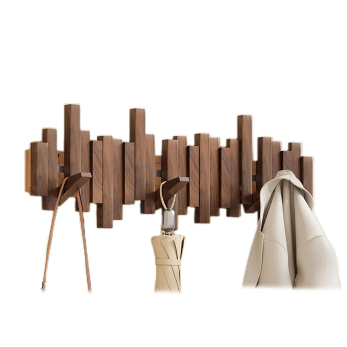 SUENTA Wandgarderobe Holz 5 Haken Walnuss Buche Minimalistisch Walnuss