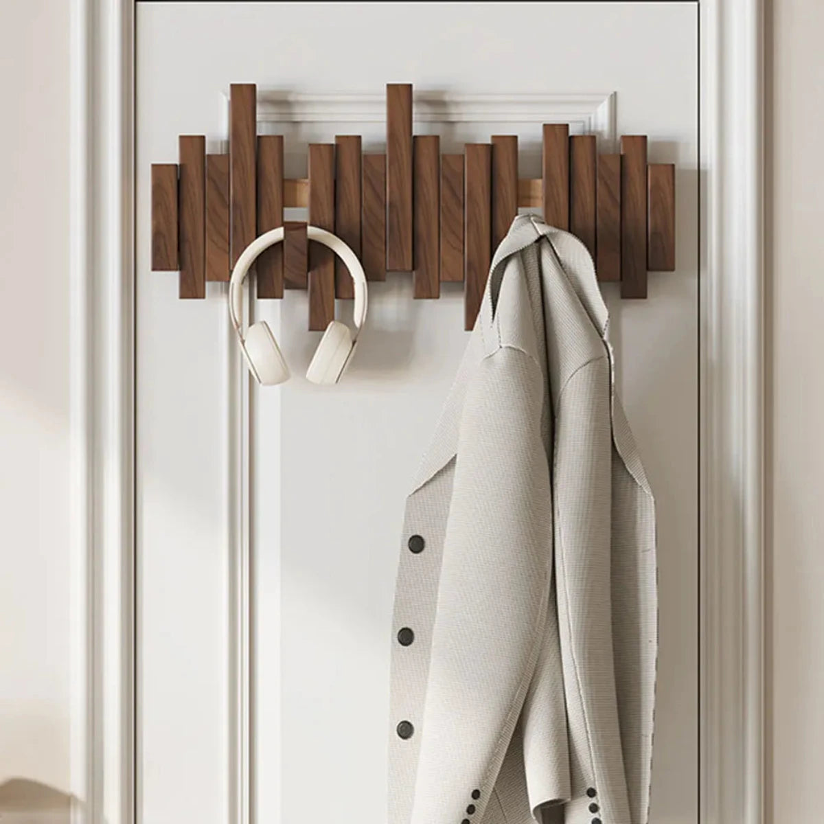 SUENTA Wandgarderobe Holz 5 Haken Walnuss Buche Minimalistisch