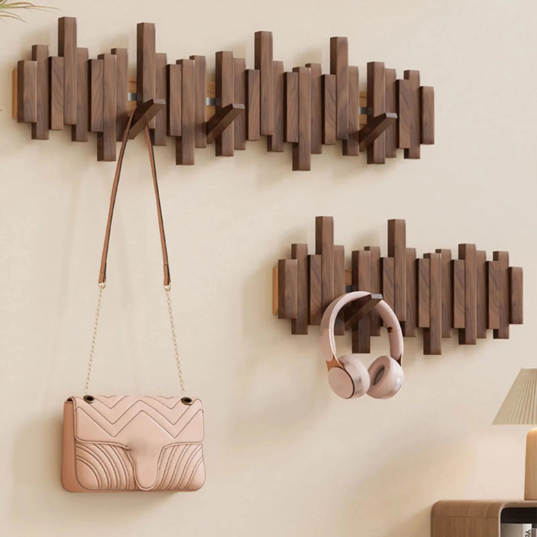 SUENTA Wandgarderobe Holz 5 Haken Walnuss Buche Minimalistisch