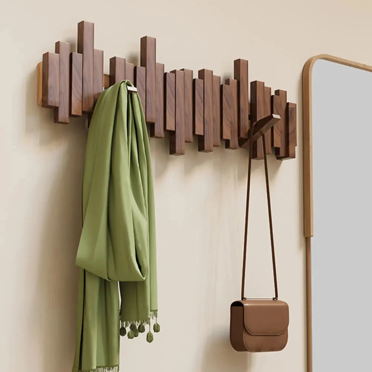 SUENTA Wandgarderobe Holz 5 Haken Walnuss Buche Minimalistisch