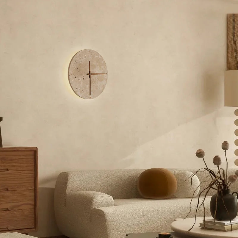 SUENTA Wandlampe mit Uhr aus Naturstein – Elegante LED-Beleuchtung 30 cm
