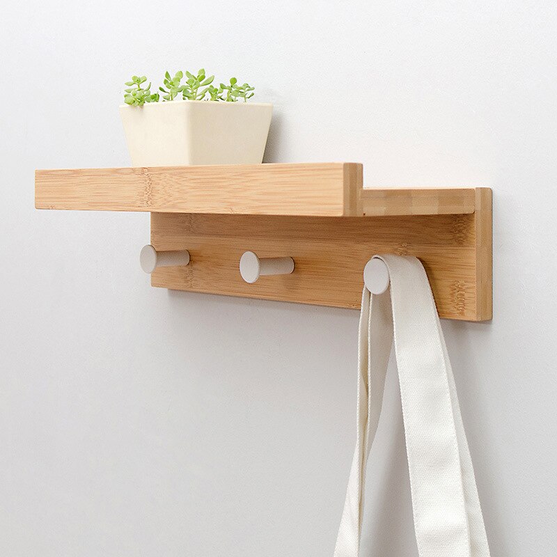SUENTA Wandregal Holz mit Haken für Garderobe und Wohnzimmer - 2-4 Haken 3 Haken Naturholz