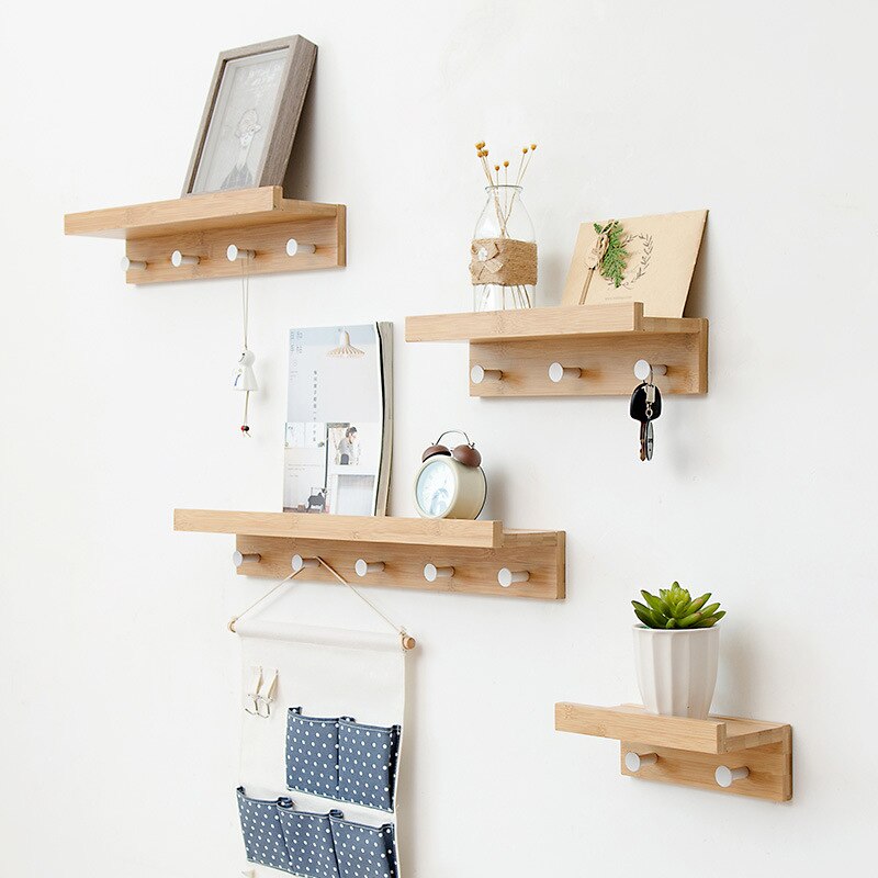 SUENTA Wandregal Holz mit Haken für Garderobe und Wohnzimmer - 2-4 Haken